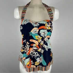 Ellen Tracy Floral Halter Tankini Top - Multicolor Blue Orange - Size 6